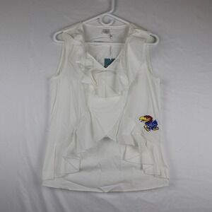 Meesh & Mia Sleeveless Shirt Womens Large White Kansas Jayhawks V-Neck Ruffled